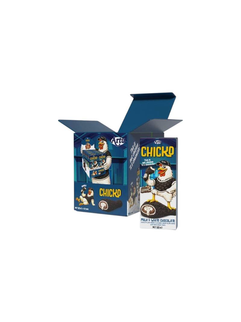 CHIKO - CHOCOLAT AVEC FOURRAGE A LA CREME AROMATISEE OREO, ENROBE DE MORCEAUX DE BISCUIT AU CACAO 50G